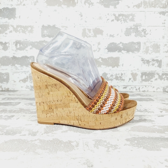 New Veronica Beard Dali Multi Woven Raffia Leather Cork Wedge Sandals K729 - Picture 6 of 11